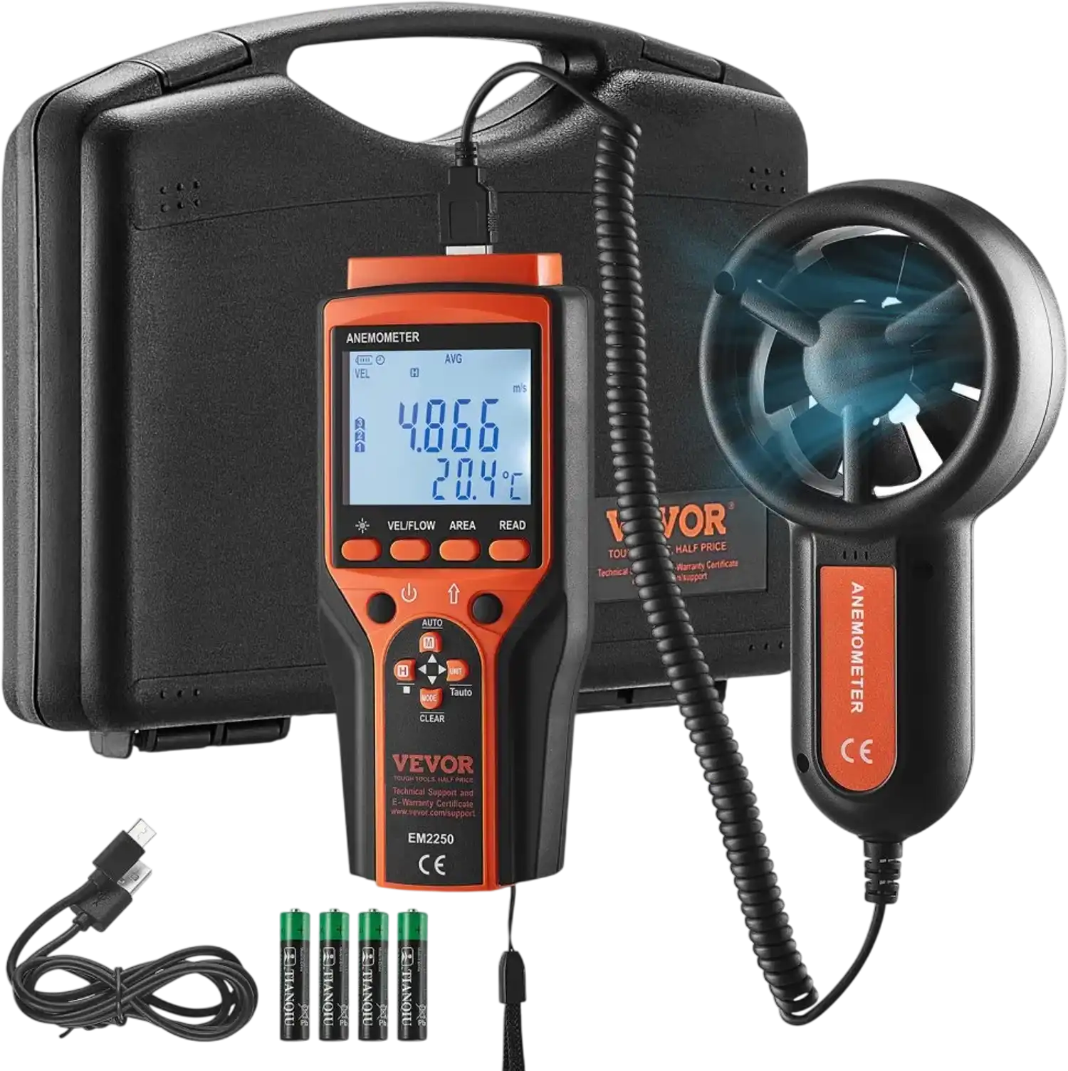 Vevor Anemometer Portable Split Design Digital Air Speed & Temperature Meter New