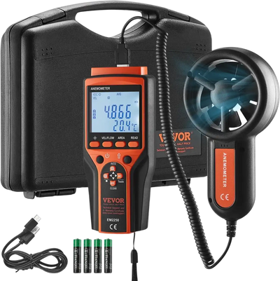 Vevor Anemometer Portable Split Design Digital Air Speed & Temperature Meter New