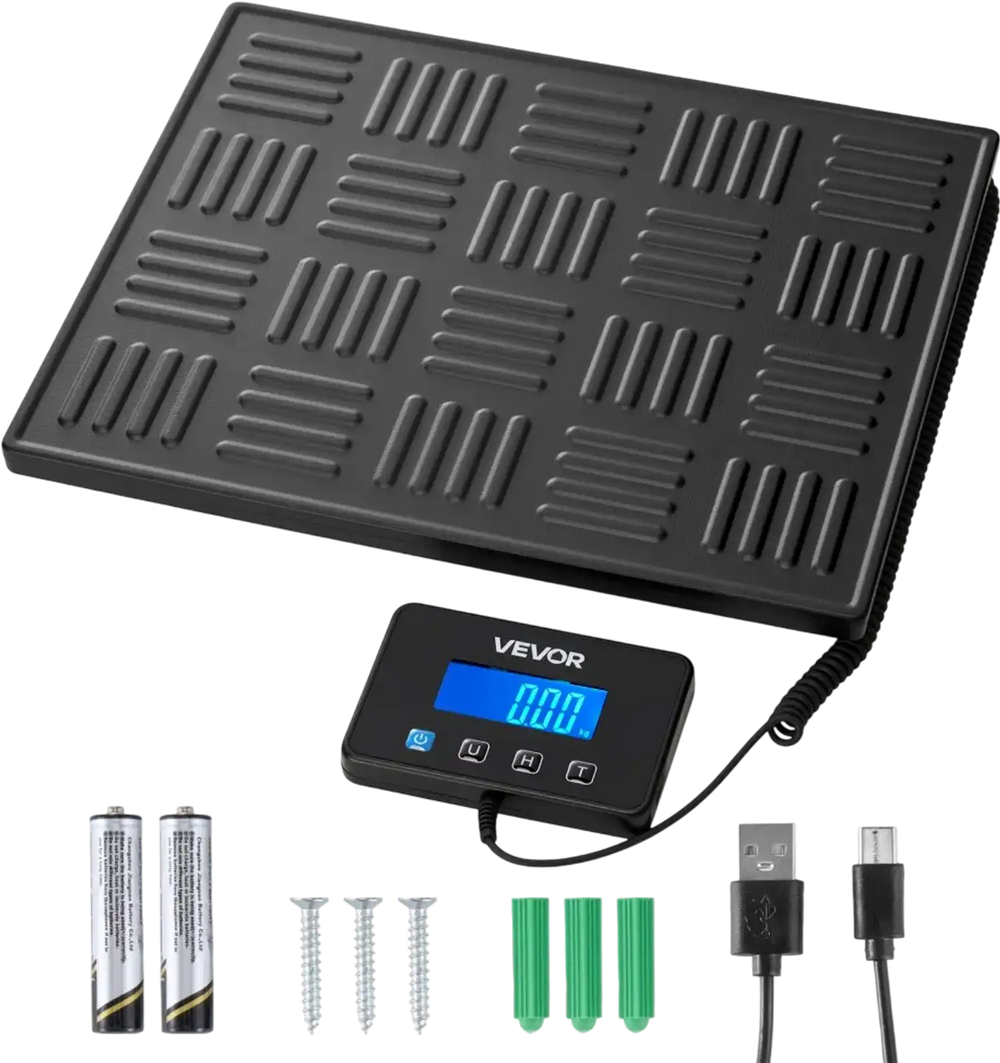 VEVOR Digital Postal Scale, 0.7 oz/3.5 oz Dual Accuracy, 660 lbs Commercial Weight Scale with Hold/Tare Function & LCD Display, Fit for Packages, Postage, Luggage, Battery & Charging Cable Included