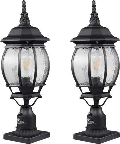 VEVOR 2 Pack Dusk to Dawn Outdoor Post Light, 20.87 in, Waterproof Lamp Post Light Fixtures with 5.5 in Pier Mount Base Glass Shade, Lightning-proof Exterior Pole Column Light for Patio Garden Pathway