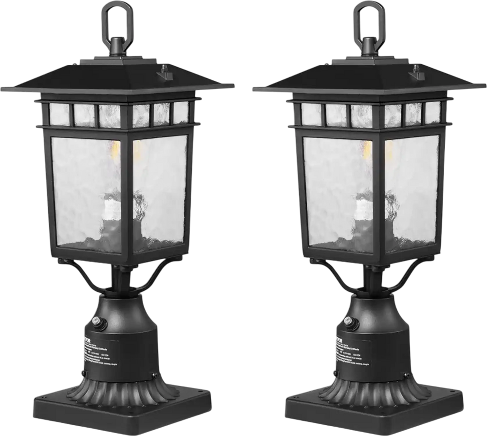 VEVOR 2 Pack Dusk to Dawn Outdoor Post Light, 15.75 in, Waterproof Lamp Post Light Fixtures with 5.5 in Pier Mount Base Glass Shade, Lightning-proof Exterior Pole Column Light for Patio Garden Pathway