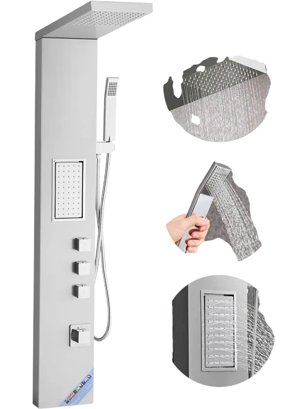 VEVOR Shower Panel Tower System with Rainfall Shower Head, 53 in Brushed Stainless Steel Shower Column, 3-Function Faucet, High Pressure Wall-Mount Rain Massage System, with Large Body Jet, Handheld