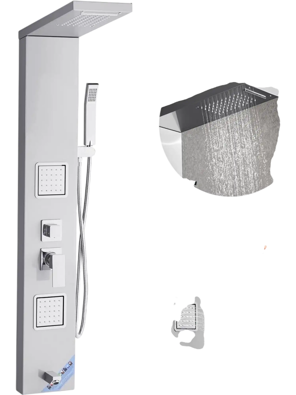 VEVOR Shower Panel Tower System with Rainfall Waterfall Shower Head, 53 in Brushed Stainless Steel Shower Column, 5-Function Faucet, Wall-Mount Rain Massage System with 2 Body Jet, Handheld, Tub Spout