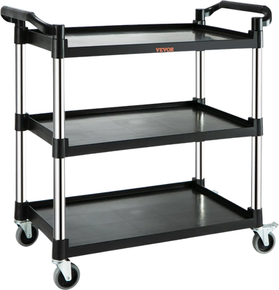 Vevor Utility Service Cart 3-Tier Heavy Duty Rolling Food Service Cart with Lockable Wheels 40