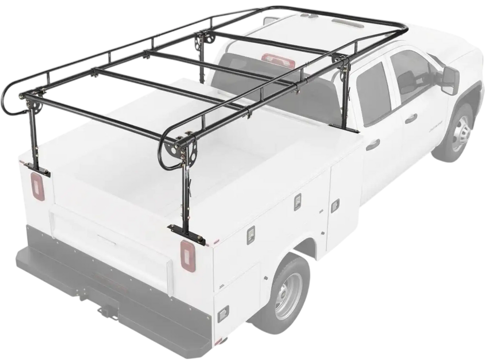 VEVOR Service Body Truck Ladder Rack 1000LBS Capacity Over-Cab Trucks Rack, 21"-31" Height Adjustable, Fit Single/Dual Rear Wheel Utility Truck, Heavy Duty Steel Support for Kayak Surfboard Lumber