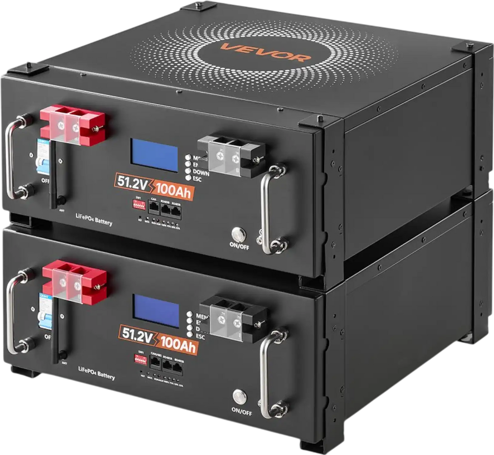 VEVOR 48V 100Ah LiFePO4 Lithium Battery, Built-in 100A BMS, 51.2V Server Rack LiFePO4 Battery with Bluetooth & Display, 5120Wh Capacity, 6000 Cycles, for Solar Energy Storage Home Backup Power, 2 Pack