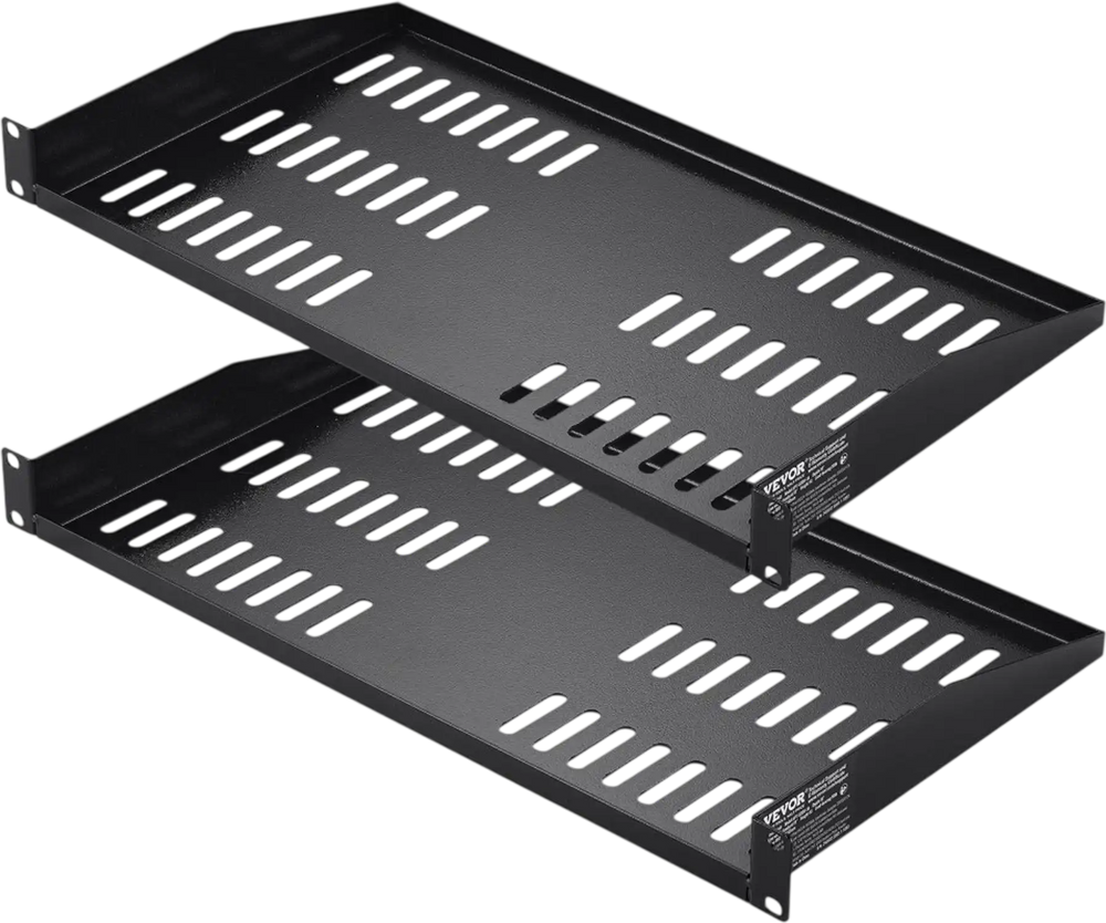 VEVOR 2PCS 1U Server Rack Shelf, 10"/254 mm Depth, 50 lbs Max Load Capacity Vented Cantilever or Wall Mount Rack Mount Shelf with Tray, Good Air Circulation for 19" Network Cabinet or Equipment Rack