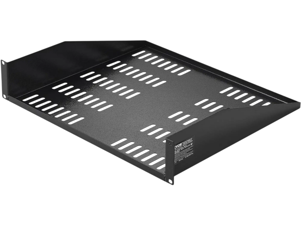 VEVOR 2U Server Rack Shelf, 16"/406mm Depth, 50lbs Max Load Capacity Vented Cantilever or Wall Mount Rack Mount Shelf with Tray, Good Air Circulation for 19"/482.6mm Network Cabinet or Equipment Rack