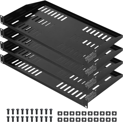 VEVOR 1U Server Rack Shelf, 4 PCS, 50 lbs Max Load-Bearing Vented Cantilever, Wall Mount or Rack Mount Shelf with Tray, 10 in Depth, Good Air Circulation for 19 Inch Cabinet Computer Network Equipment