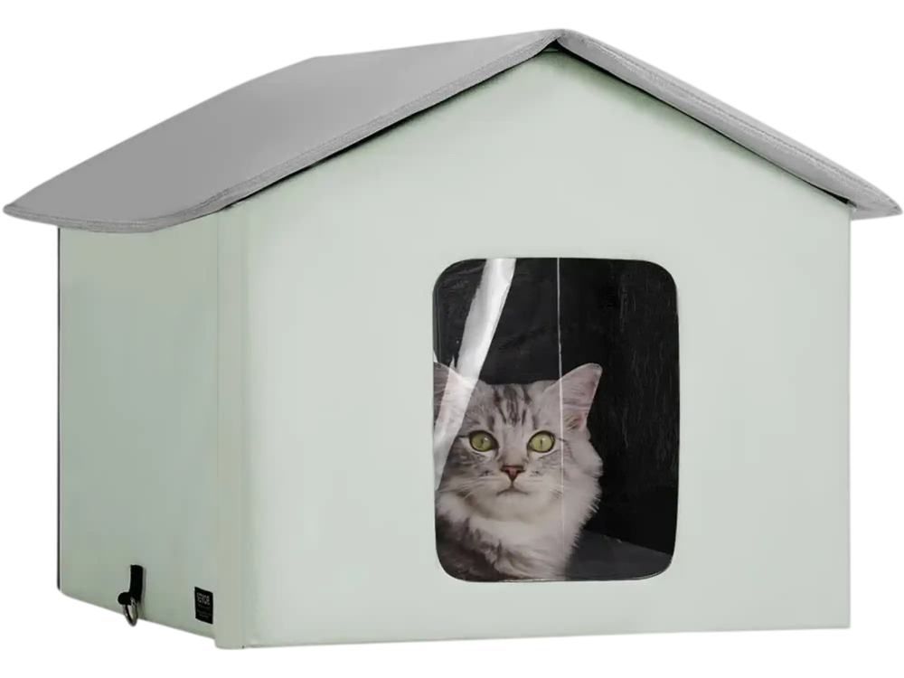 VEVOR Heated Cat House, Outdoor Kitty Shelter with Adjustable Temperature and Timer, 600D Oxford Cloth Foldable Cat Shelter with Heated Pad  for Winter to Stay Warm and Cozy, Green (Middle)