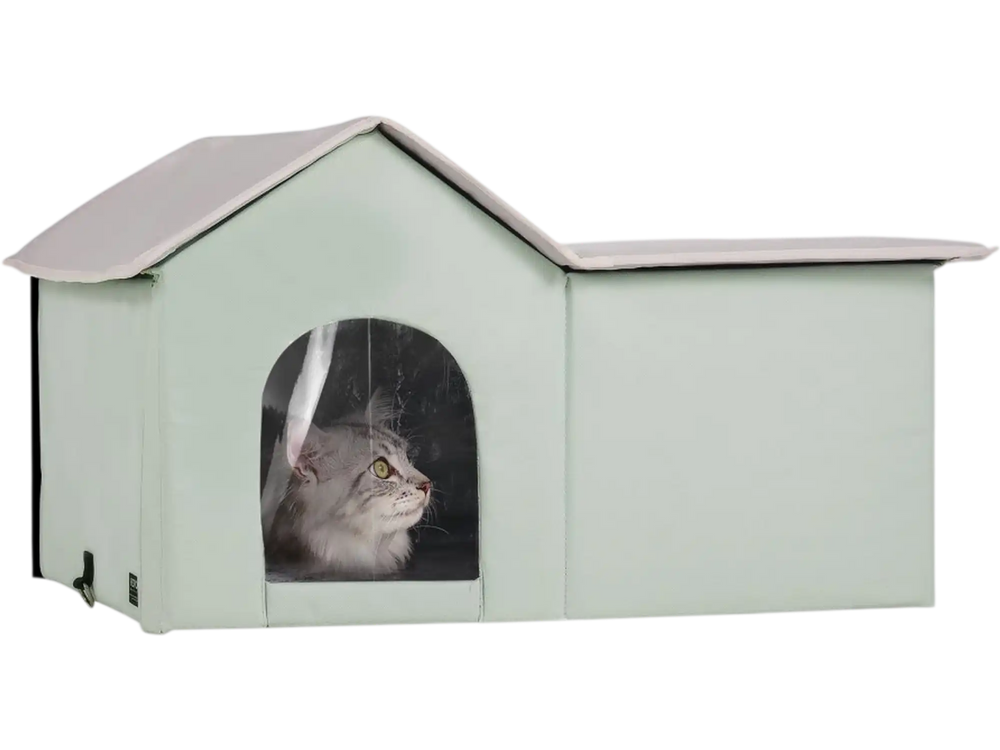 VEVOR Heated Cat House, Outdoor Kitty Shelter with Adjustable Temperature and Timer, 600D Oxford Cloth Foldable Cat Shelter with Heated Pad  for Winter to Stay Warm and Cozy, Green (Large)