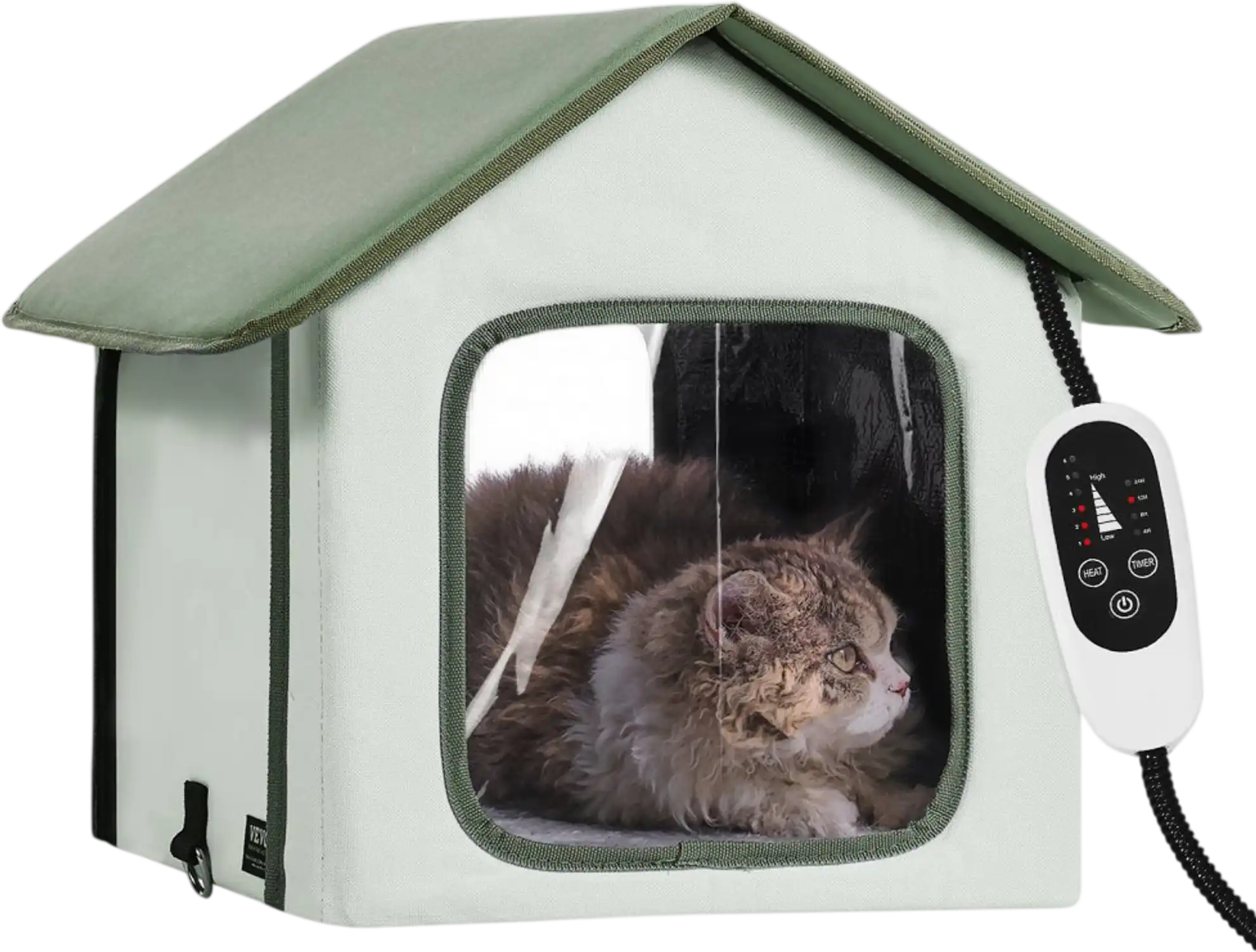 Vevor Cat House Elevated Heated Outdoor Kitty Shelter with Pad Green Small New