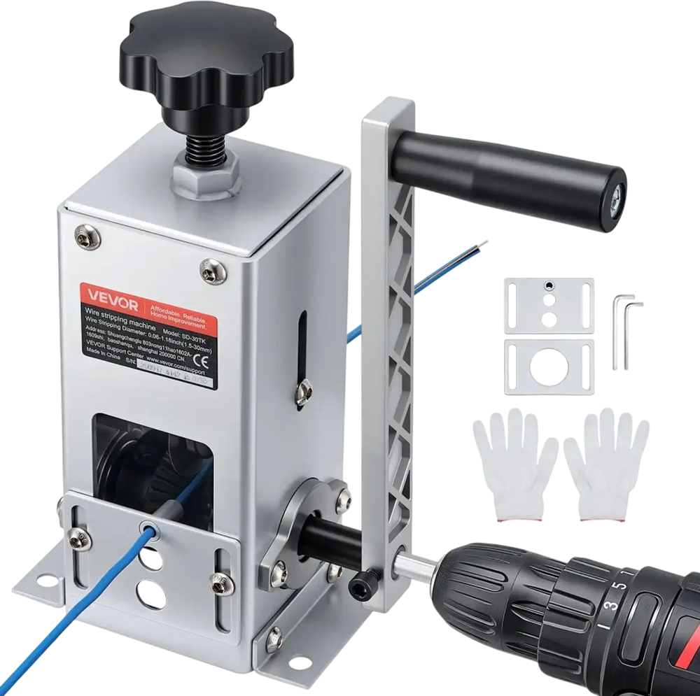 VEVOR Manual Wire Stripper Machine, 0.06-1.18 in, Copper Cable Stripper Tool, Hand Crank or Drill Powered Modes, Heavy-Duty Q235 Frame Wire Stripping Machine, Easy to Use, for Scrap Copper Recycling