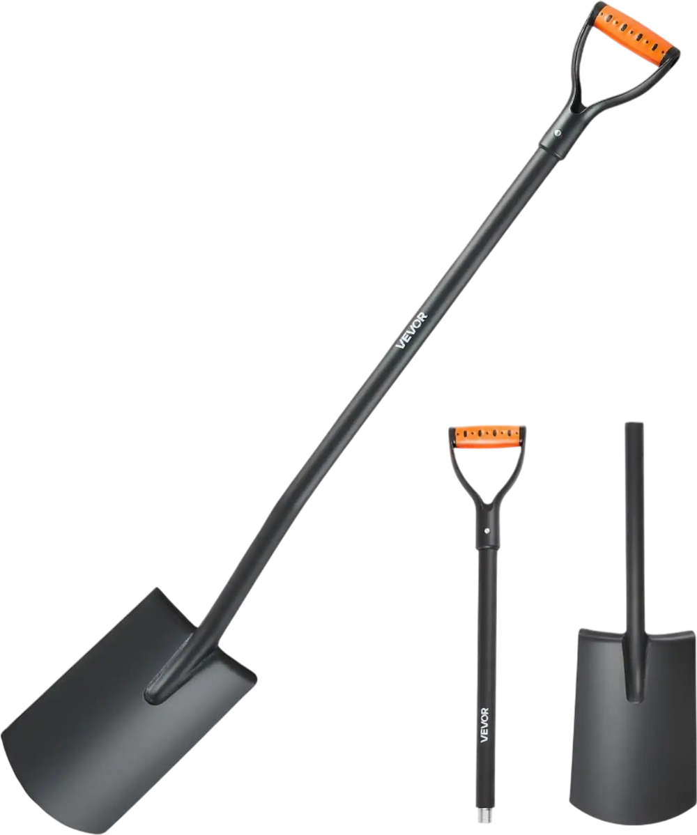 VEVOR Square Shovel, 48 in Heavy-Duty Flat Shovel, Transfer Shovels with Alloy Steel Blade and Non-Slip D-Handle, Detachable and Easy Storage, for Gardening, Construction, Digging, and Snow Shoveling