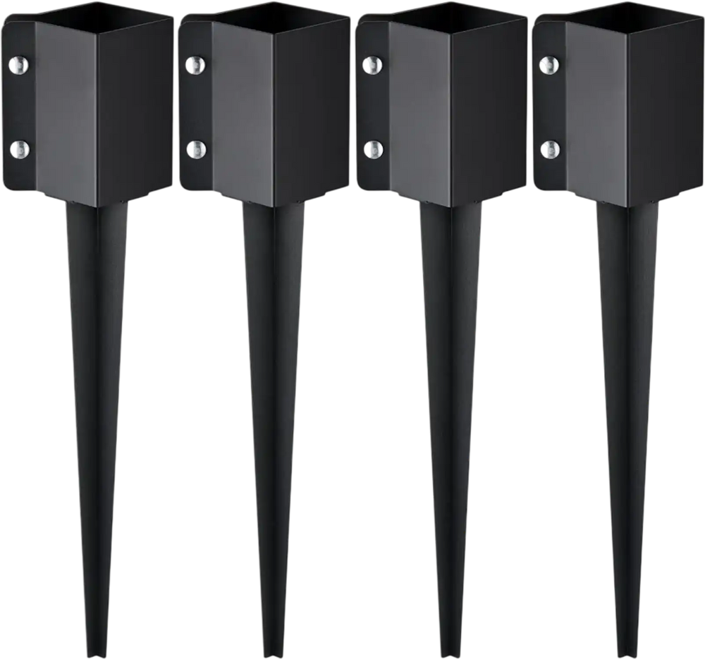 VEVOR Fence Post Anchor Ground Spike, 4 Pack 24 x 4 x 4 Inches Outer Diameter (Inner Diameter 3.5 x3.5 Inches), Metal Black Powder Coated Post Stake Ground, for Mailbox Deck Garden Railing