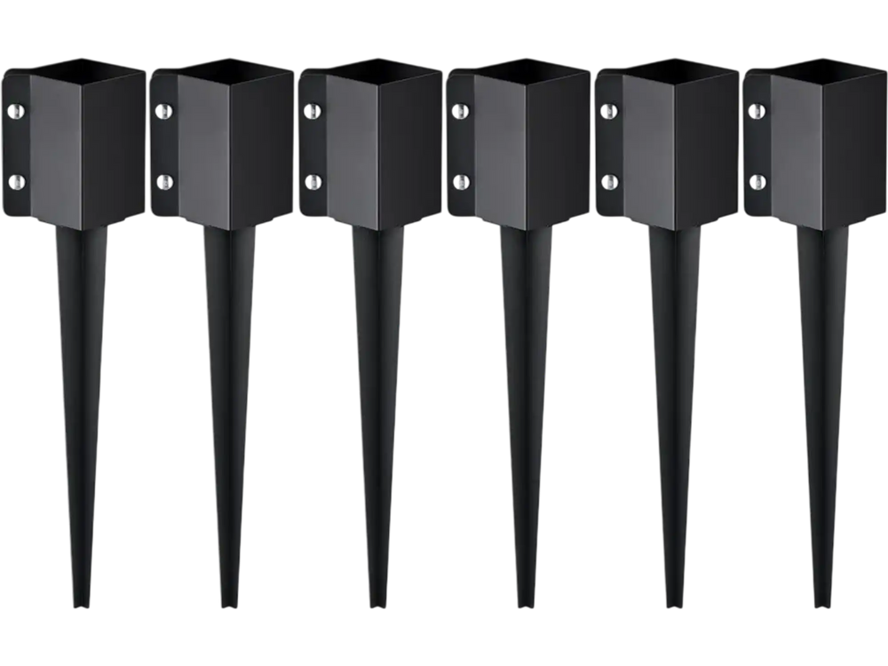 VEVOR Fence Post Anchor Ground Spike, 6 Pack 24 x 4 x 4 Inches Outer Diameter (Inner Diameter 3.5 x3.5 Inches), Metal Black Powder Coated Post Stake Ground, for Mailbox Deck Garden Railing
