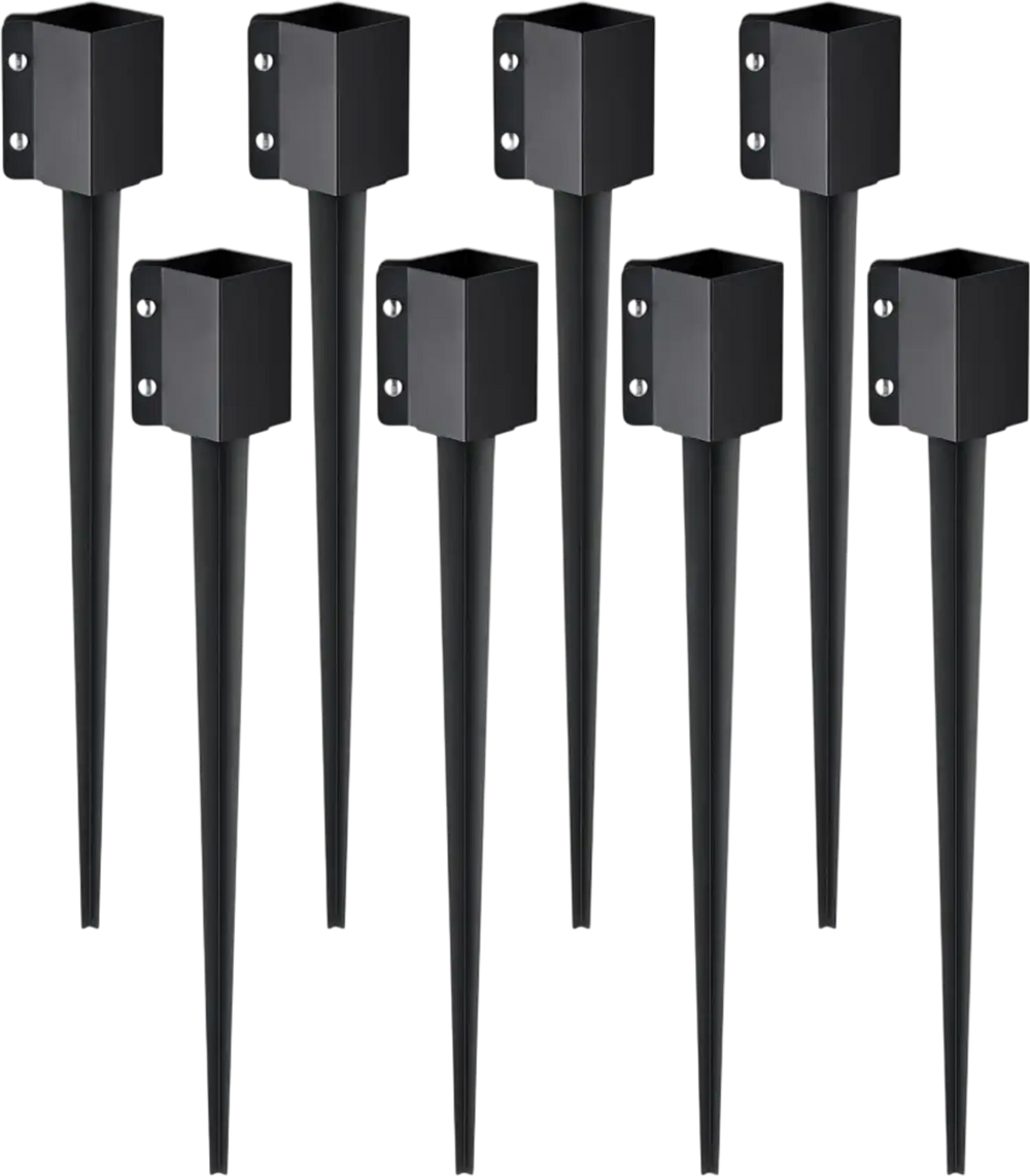 VEVOR Fence Post Anchor Ground Spike, 8 Pack 36 x 4 x 4 Inches Outer Diameter (Inner Diameter 3.5 x3.5 Inches), Metal Black Powder Coated Post Stake Ground, for Mailbox Deck Garden Railing