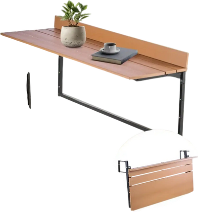 VEVOR Balcony Hanging Table, 15 x 39 in Folding Balcony Railing Table, Outdoor Balcony Bar Table for Railings, 5-Level Adjustable, Fit Railing from 1