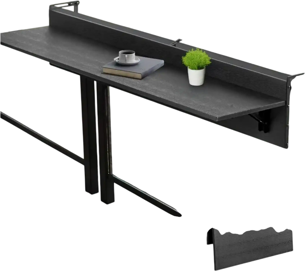 VEVOR Balcony Hanging Table, 12 x 48 in Folding Balcony Railing Table, Outdoor Balcony Bar Table for Railings, 50 lbs Loading, Fit Railing from 1" to 4.3", Serving Table for Patio & Deck