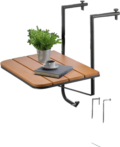 VEVOR Balcony Hanging Table, 25 x 24 in Folding Balcony Railing Table, Outdoor Balcony Bar Table for Railings, 4-Level Adjustable, Fit Railing from 1