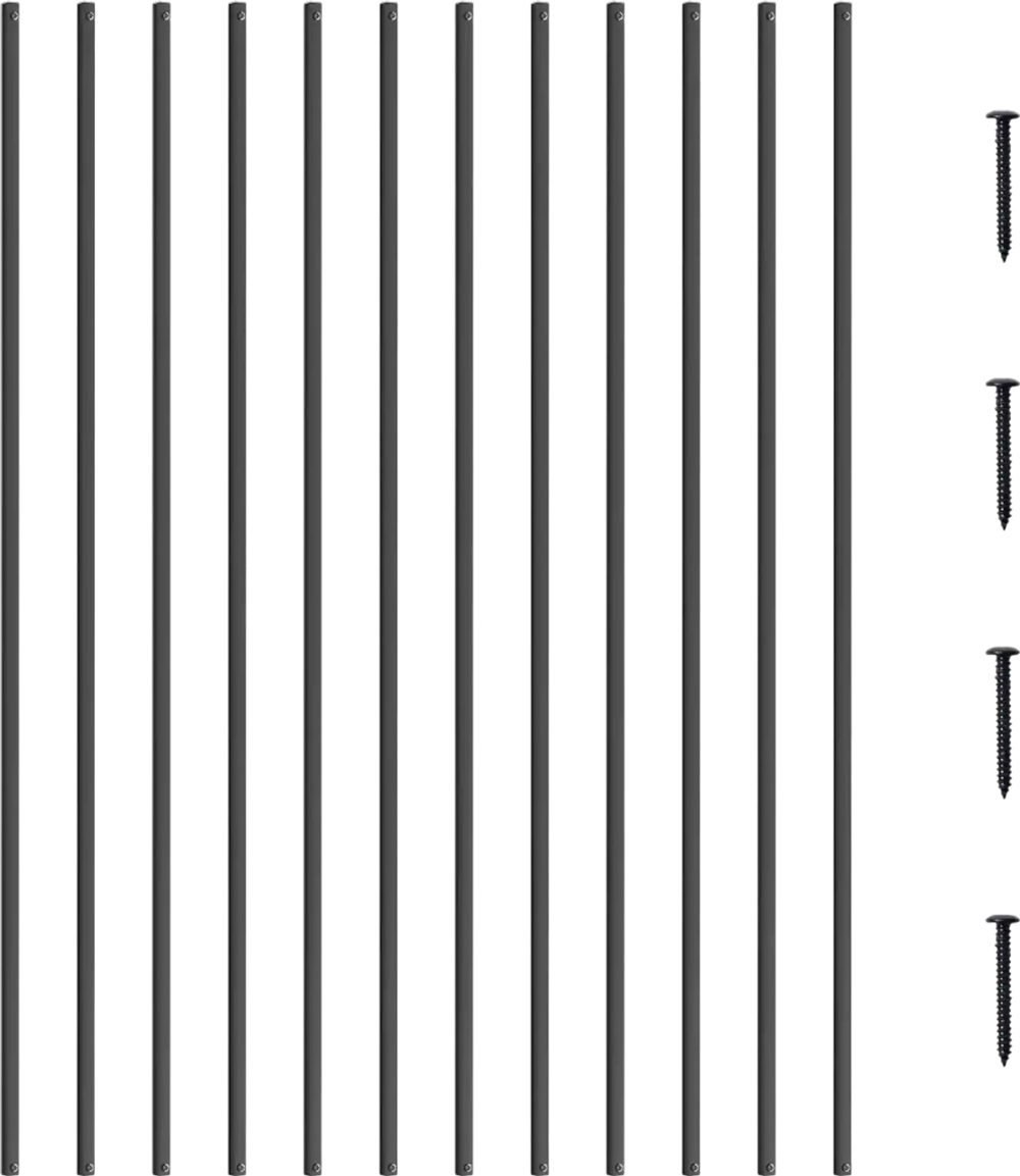 VEVOR Staircase Metal Balusters, 44'' x 0.5'' Square Aluminum Alloy Decorative Banister Spindles, 11 Pack Deck Baluster with Screws, Classic Hollow Straight Deck Railing Satin Black Powder Coated