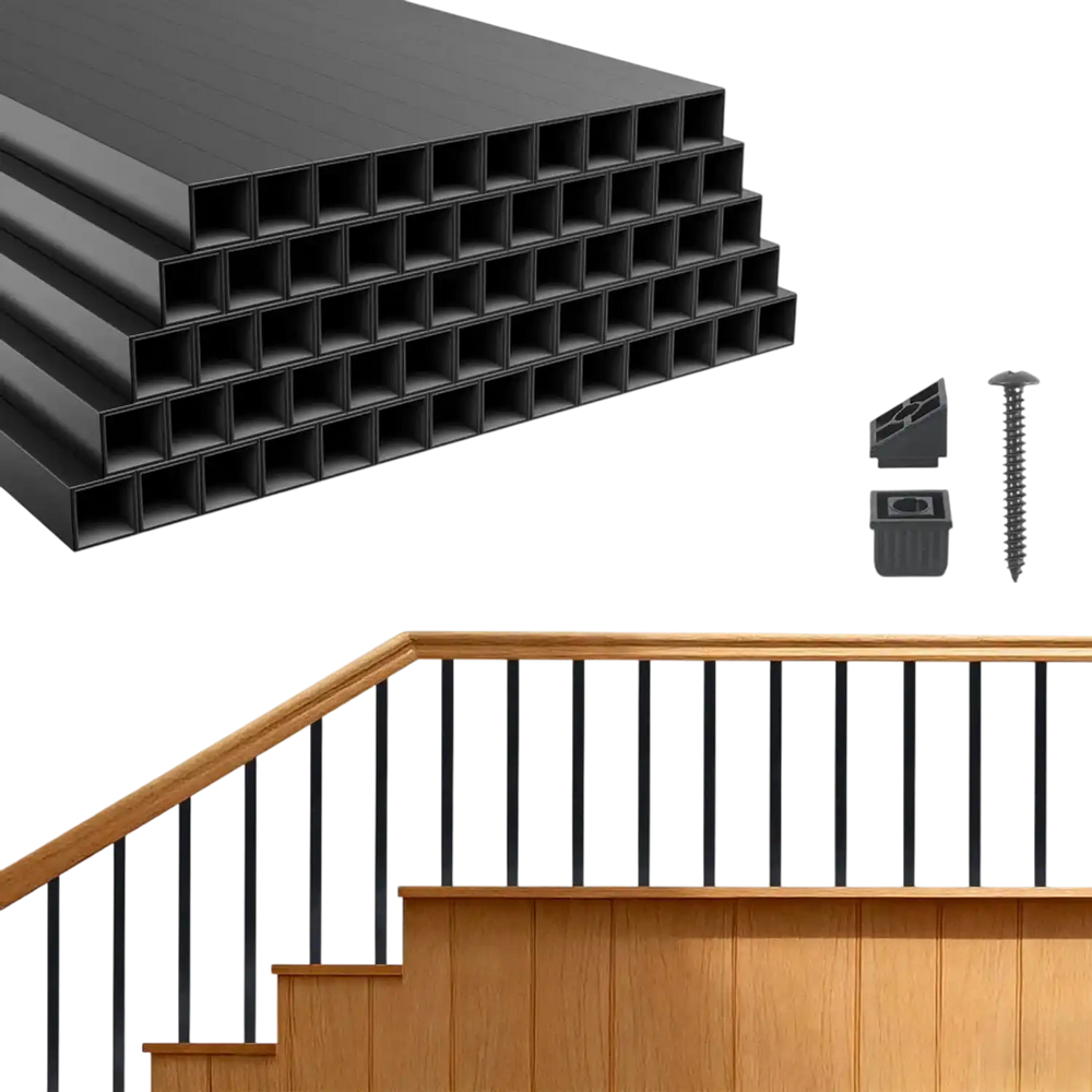 VEVOR 125 Pack Deck Balusters, 3/4 in Square x 26 in Long Aluminum Railing Spindles, Hollow Metal Decking Stair Balusters with Connectors, Screws, for Deck, Porch & Staircase Railing Fence, Black
