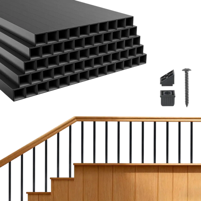 VEVOR 125 Pack Deck Balusters, 3/4 in Square x 26 in Long Aluminum Railing Spindles, Hollow Metal Decking Stair Balusters with Connectors, Screws, for Deck, Porch & Staircase Railing Fence, Black