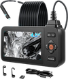 VEVOR Triple Lens Endoscope with Light, 4.5" HD IPS Screen Industrial Borescope Camera, 8 + 2 Lights, 8X Zoom, IP67 Waterproof Inspection Snake Camera for Automotive, Plumbing (16.4FT Rigid Cable)