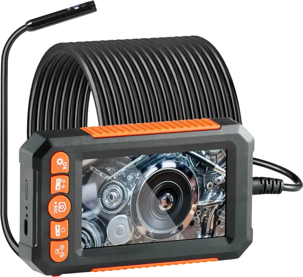VEVOR Endoscope Camera with Light, Dual Lens Borescope with 49.2FT Semi-Rigid Cable, 4.3" Screen 1080P Inspection Camera, 8 + 1 LED Lights, 4X Zoom, IP67 Waterproof Snake Camera for Auto, Plumbing