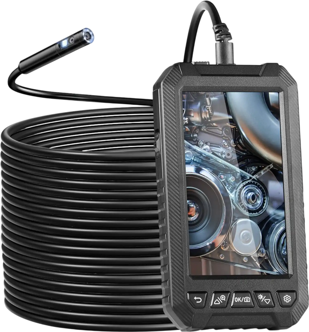 VEVOR Endoscope Camera with Light, Triple Lens Borescope with 49.2FT Semi-Rigid Cable, 5" Screen 1080P Inspection Camera, 8 + 2 LED Lights, IP67 Waterproof Snake Camera for Auto, Plumbing (32GB Card)