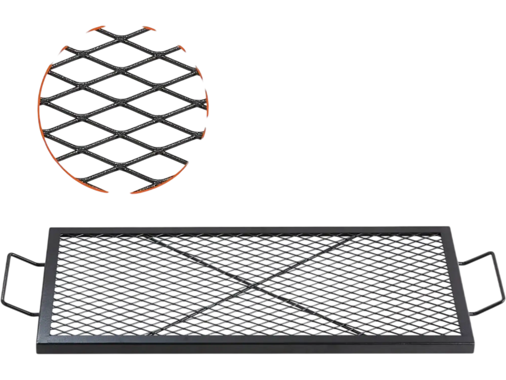 VEVOR X-Marks Fire Pit Grill Grate, Rectangle Cooking Grate, Heavy Duty Steel Campfire BBQ Grill Grid with Handle & Support X Wire, Portable Camping Cookware for Outside Party Gathering, 32 Inch Black