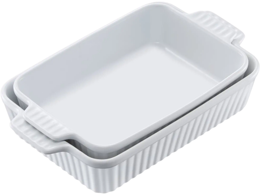 VEVOR Ceramic Baking Dish, 7" x 11", Bakeware Set of 2, Rectangular Casserole Dish Set, Baking Pans with Handles, Oven Secure, Lasagna Pans Deep for Cooking, Thanksgiving & Christmas Present, White