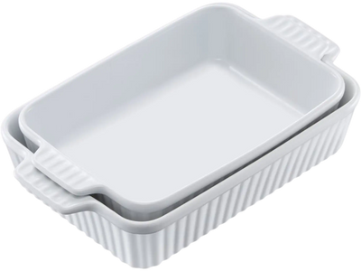 Vevor Bakeware Set Ceramic Baking Dish 2-Piece Rectangular Deep White New