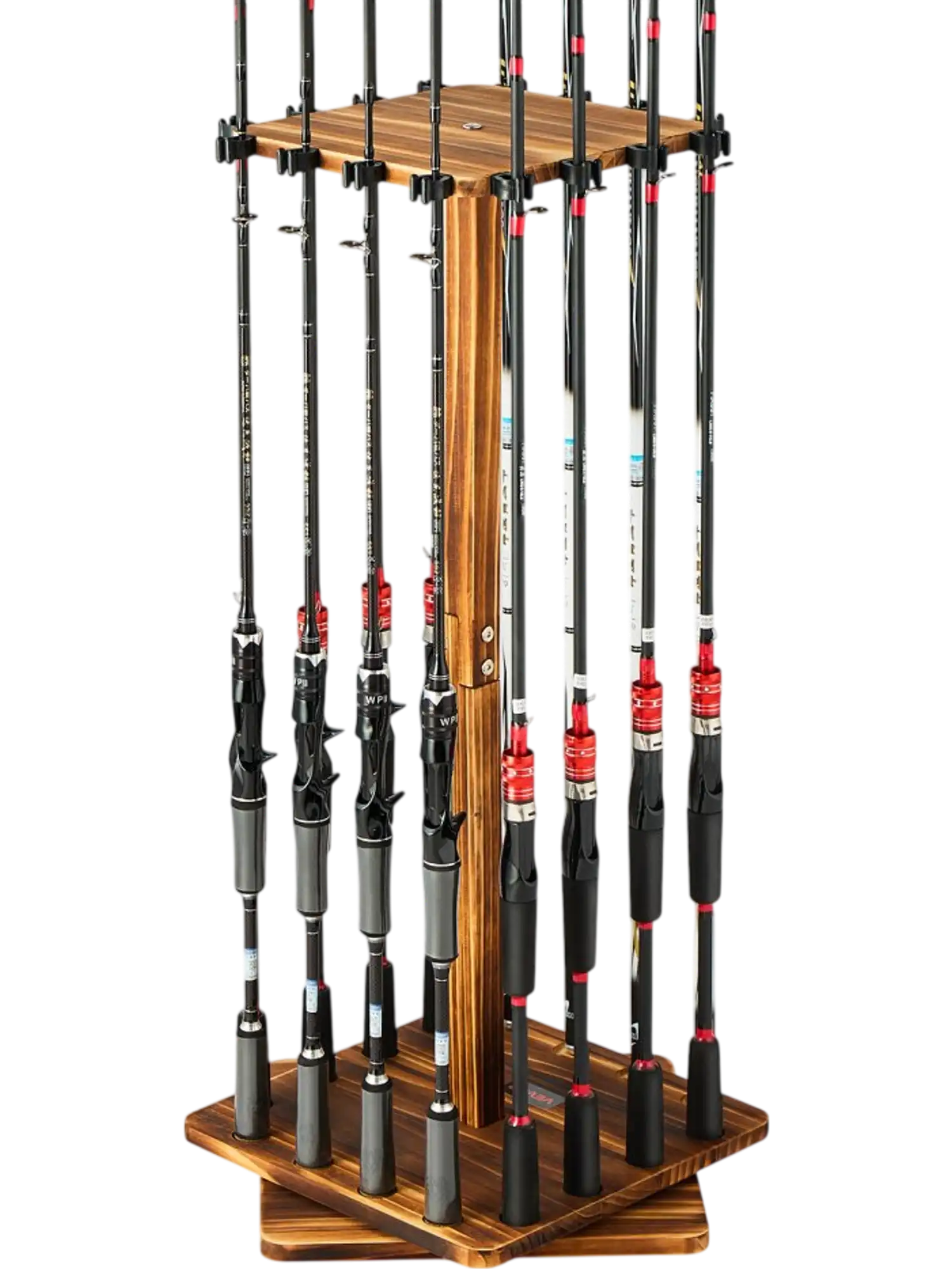 Vevor Fishing Rod Holder 16-Rod 360° Rotating Wood Floor Stand New