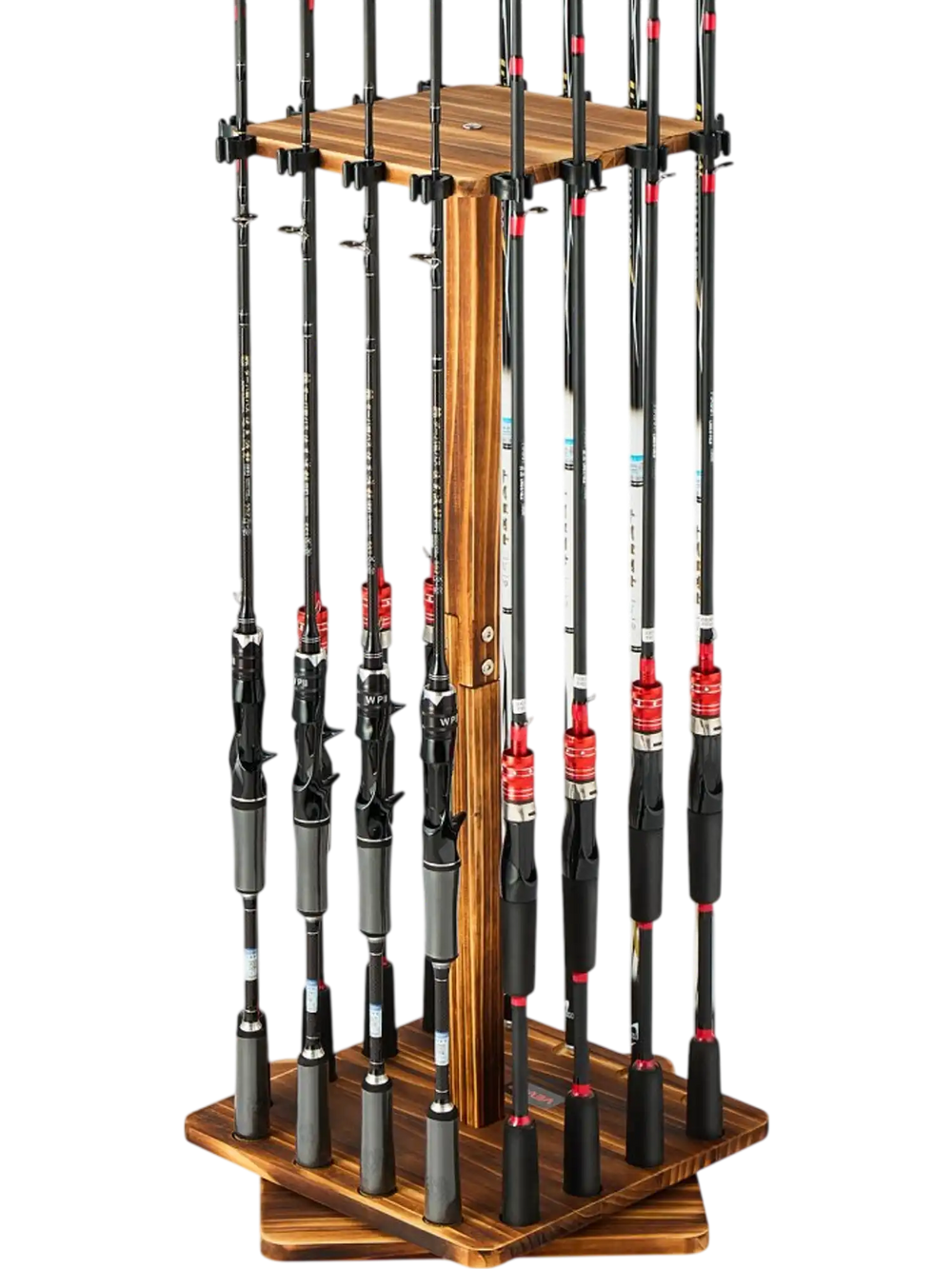 VEVOR Fishing Rod Holders for 16 Fishing Poles, 360° Rotating Wood Fishing Rods Rack for Garage Organization and Storage, Floor Stand Space-Saving Equipment, for Reels Gear Accessories, Gifts for Men