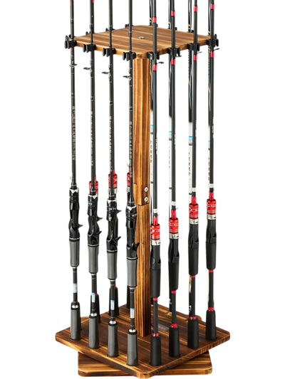 Vevor Fishing Rod Holder 16-Rod 360° Rotating Wood Floor Stand New