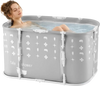 VEVOR Portable Foldable Bathtub 37.4"x23.6"x19.7" Soaking for Adults Gray, for Bathroom Shower Stall, 3-Layer Insulation, Space Saving, Family Hot SPA Ice Bath Tub with 2 Drain Ports, Indoor Outdoor