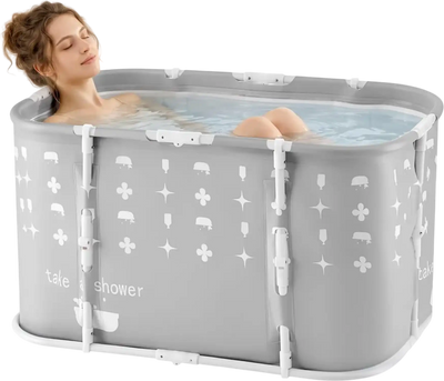 Vevor Foldable Bathtub Portable Adult Soaking Tub Gray 37.4