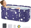 VEVOR Portable Foldable Bathtub 45.3"x23.6"x19.7" Soaking for Adults Blue, for Bathroom Shower Stall, 3-Layer Insulation, Space Saving, Family Hot SPA Ice Bath Tub with 2 Drain Ports, Indoor Outdoor