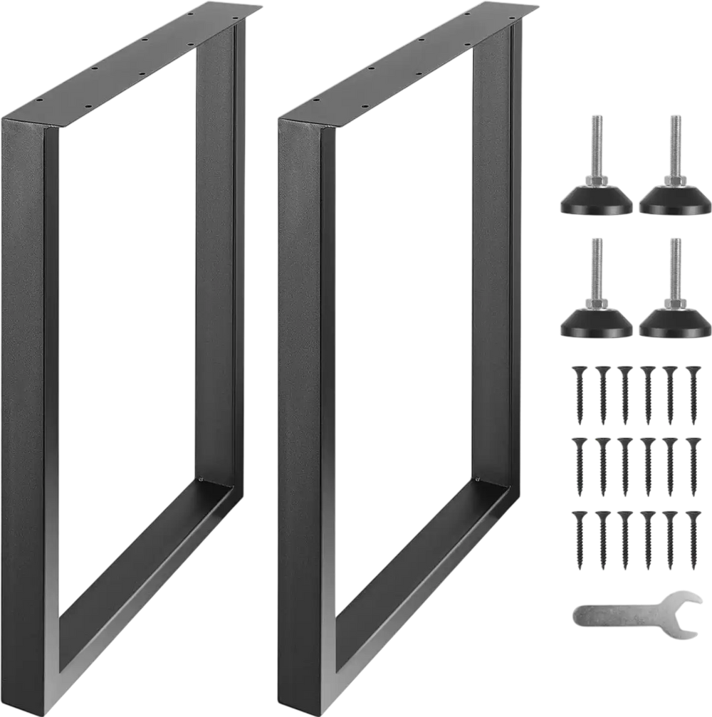 VEVOR 28 Inch Adjustable Furniture Legs, Square Reinforced Steel Office Table legs Set of 2 for DIY, Max Load 1000 lbs Heavy Duty Desk Legs, Quick Instalation & Rich Accessories Legs Black