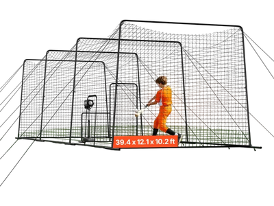 VEVOR Baseball Batting Cage, 39.4 x 12.1 x 10.2 FT Freestanding Portable Batting Cage, Hitting Cages with 45-Ply Knotted HDPE & Long Positioning Ropes, Battings Cages Netting for Indoor Outdoor