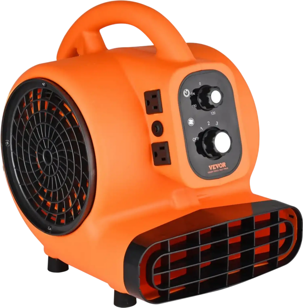 VEVOR Floor Blower, 1/4 HP, 1000 CFM Air Mover for Drying and Cooling, Portable Carpet Dryer Fan with 4 Blowing Angles and Time Function, for Janitorial, Home, Commercial, Industrail Use, ETL Listed