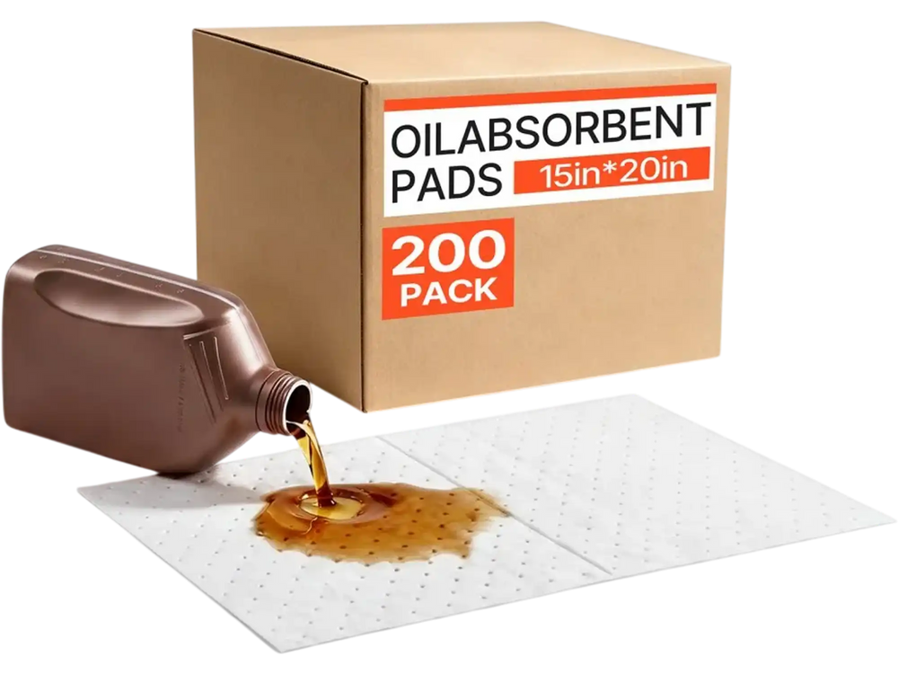 VEVOR Oil Absorbent Pads, 15" x 20" 200-Pack, Medium-Duty Spill Absorbing Pads for Gasoline, Engine Oil, Transmission Fluid, Durable PP Oil Only Control Mats for Garage Workshop Factory Cleanup
