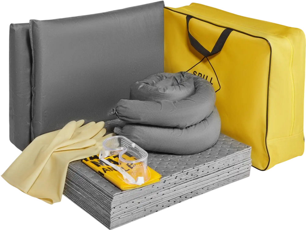 VEVOR Universal Spill Kit, Spill Control Supplies 43 pcs, Includes 30 Universal Sorbent Pads, 2 Universal Sorbent Socks 3"x4', 2 Disposal Pillows, Rubber Gloves, and Bag