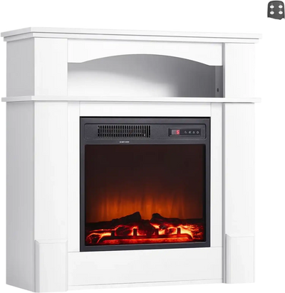 VEVOR 33 inch Freestanding Fireplaces, 1500W 5120BTU Fake Electric Fireplace Stove Heater with Mantel, Overheating Protection, Adjustable Flames,Timer, Remote, for Living Room,Bedroom,White