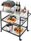 VEVOR Outdoor Grill Cart, 31.5 x 24.0 inch Stainless Steel Tabletop Size Grilling Table, Outdoor Cooking Table with 4 Wheels & Side Handle, Two Mesh Shelves, BBQ Prep Tables for Patio, Garden