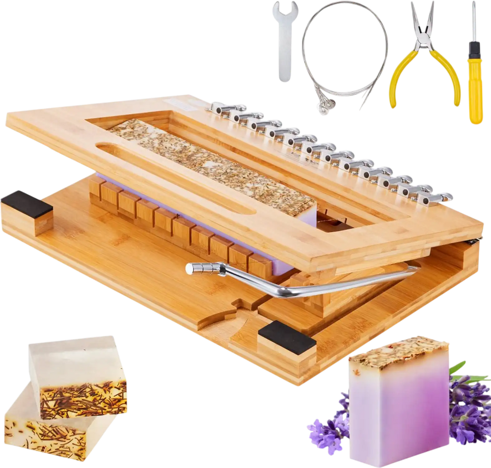 VEVOR Soap Cutter, Cut 1-12 Bars, Precisely and Accurately Cut 1 Inch Bars, Multi Handmade Soap Wire Cutter, Bamboo Soap Slicer With Steel Wire, for Loaf Candles Cheese Butter DIY Making Tool