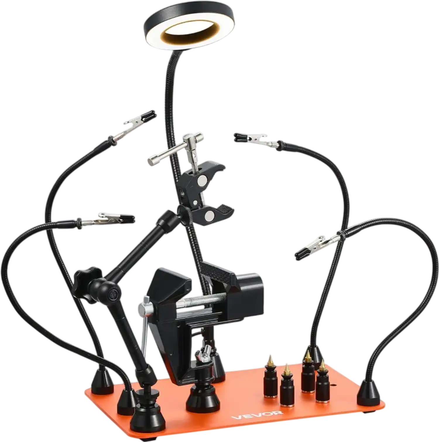 Vevor Soldering Station Magnetic Helping Hands with 4 Arms, Vise & 3X LED Magnifying Lamp New