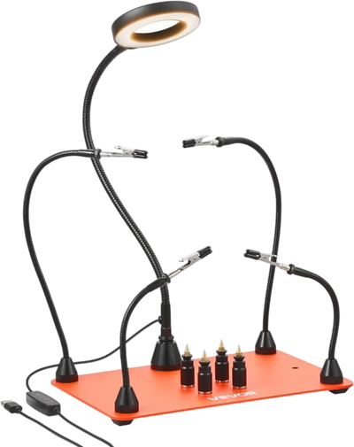 VEVOR Magnetic Helping Hands Soldering Station, 4 Flexible Arms Third Hand Soldering Tool, with 3X LED Magnifying Lamp, 4 PCB  Pillar Holder & Heavy-Duty Base, Electronic Repair Craft Hobby DIY