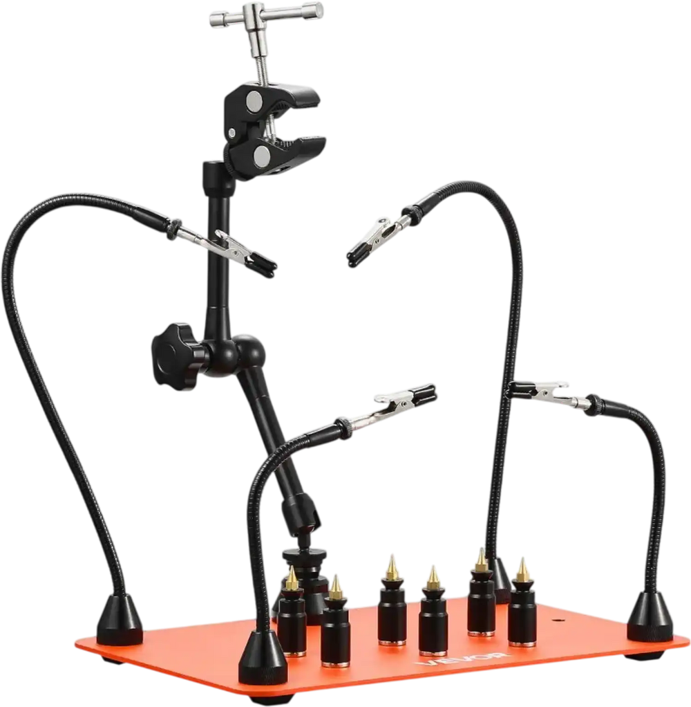 VEVOR Magnetic Helping Hands Soldering Station, 4 Flexible Arms Third Hand Tool, with 6 PCB Pillar Holders & 360 Hot Air Gun Holder, Heavy-Duty Base Soldering Helper for Electronic Repair Craft
